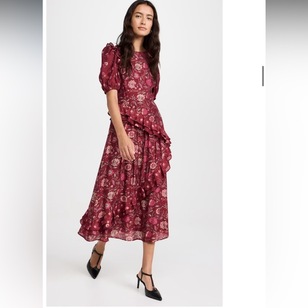 Moon River Burgundy Floral Midi Dress XS